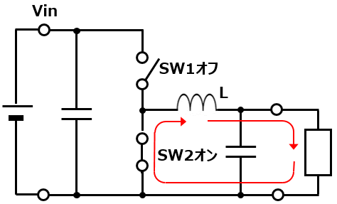 (b). SW1がオンでSW2がオンのとき　img